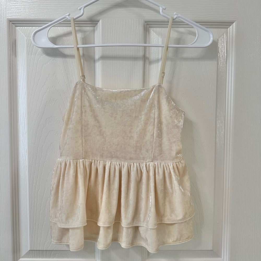 American Eagle Velvet Tank Top Cream, Women XS